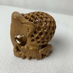 Wooden Elephant Figure 3” Tall Wood Carved Figurine  Whimsical Folk Art Brown